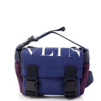 Valentino Garavani VLTN Double Buckle Messenger Nylon and Suede Small