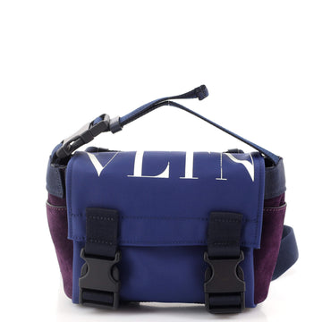 Valentino Garavani VLTN Double Buckle Messenger Nylon and Suede Small