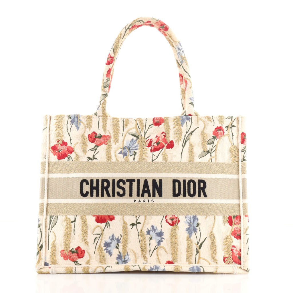 Christian Dior Book Tote Embroidered Canvas Medium Neutral 180619212