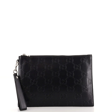 Gucci Wristlet Pouch GG Embossed Perforated Leather