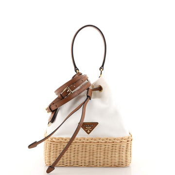 Prada Drawstring Bucket Bag Canvas and Wicker Medium
