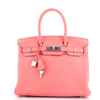 Hermes Birkin Handbag Pink Clemence with Palladium Hardware 30