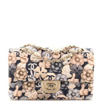 Chanel Emoticon Classic Double Flap Bag Quilted Printed Canvas Medium