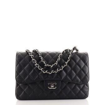 Chanel Vintage Classic Single Flap Bag Quilted Caviar Jumbo