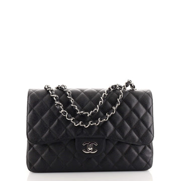 Chanel Vintage Classic Single Flap Bag Quilted Caviar Jumbo