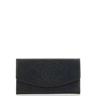 Chanel Vintage Timeless Round Flap Wallet Caviar Long