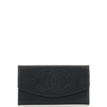 Chanel Vintage Timeless Round Flap Wallet Caviar Long