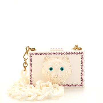 Gucci Cat Face Box Clutch Crystal Embellished Plexiglass