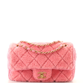 Chanel CC Flap Bag Quilted Shearling and Tweed Medium