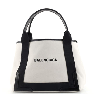Balenciaga Navy Cabas Canvas with Leather Small