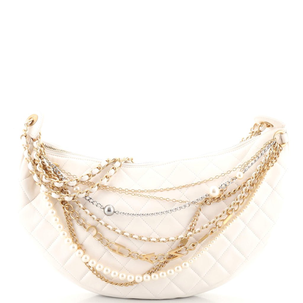 CHANEL Lambskin Quilted Chain Around Hobo White 1291453