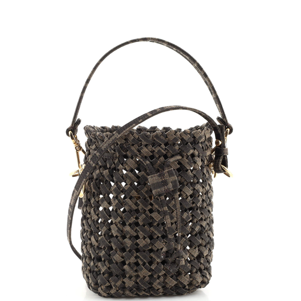 Fendi Mon Tresor Bucket Bag Jacquard Interlace Fabric Mini Brown