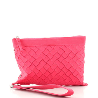 Bottega Veneta Top Zip Wristlet Clutch Intrecciato Effect Rubber