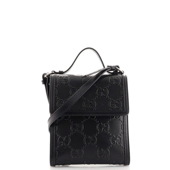 Gucci Flap Crossbody Bag GG Embossed Perforated Leather Small