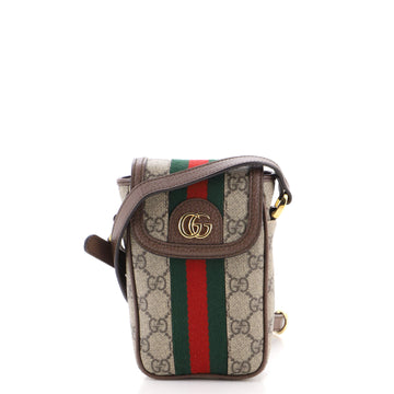 Gucci Ophidia Flap Phone Holder Crossbody Bag GG Coated Canvas