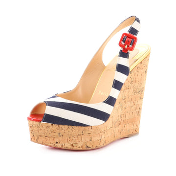 Louis Vuitton Women's Wedge Platform Sandals Stripe Canvas
