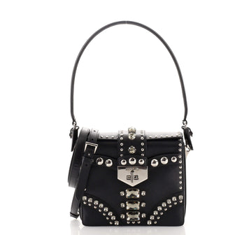 Prada Turn Lock Shoulder Bag Studded Saffiano Leather Small