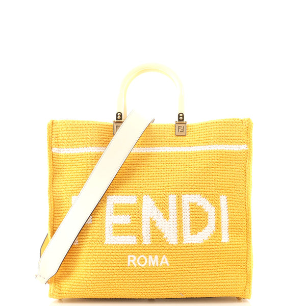 Fendi Sunshine Shopper Tote Crochet Medium Yellow 18061977