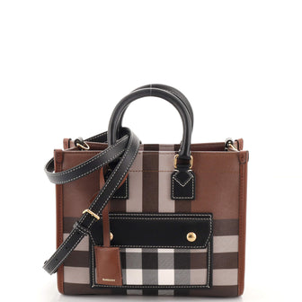 Burberry Freya Shopping Tote Check Canvas with Leather Mini