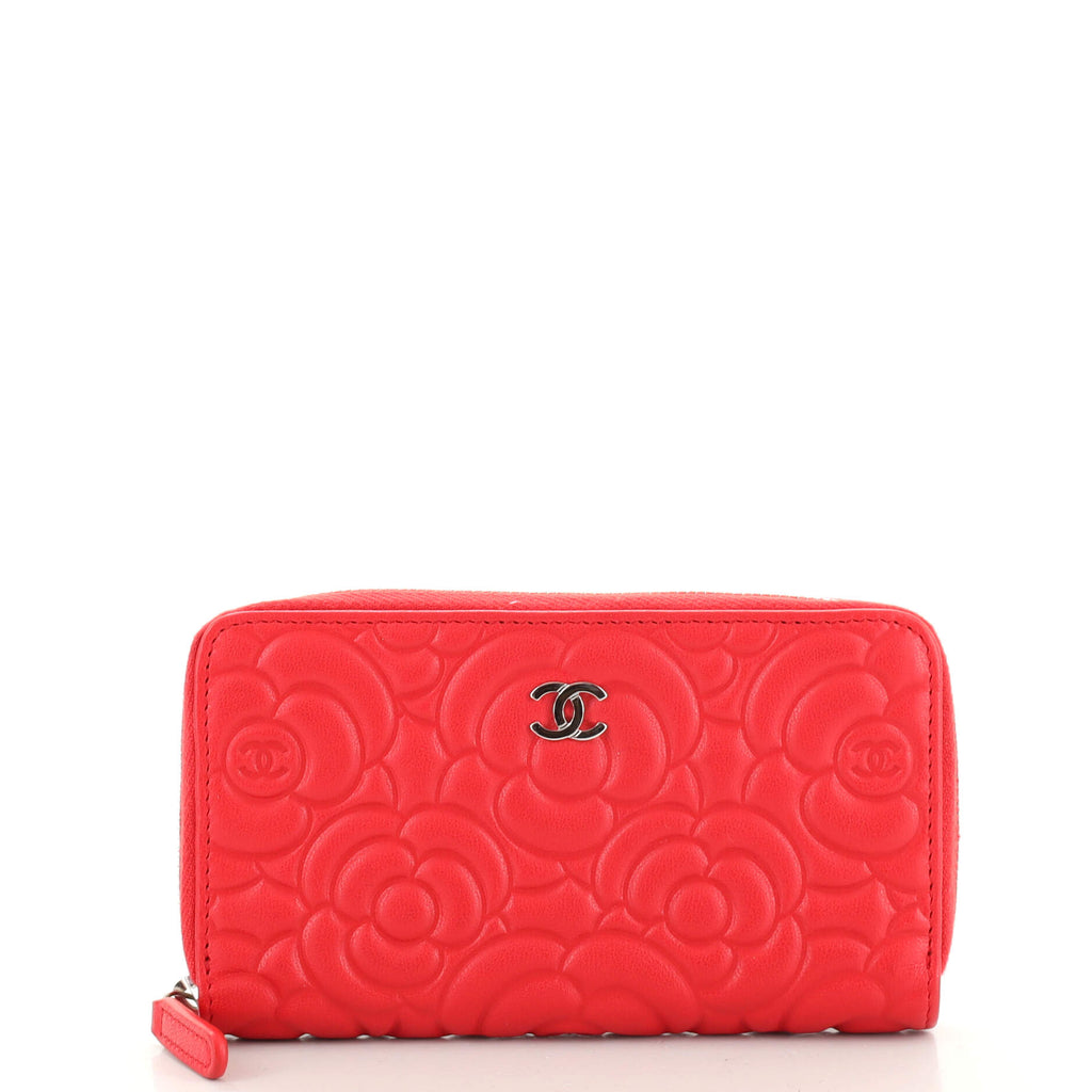 Chanel Camellia Embossed Wallet On Chain WOC Pink Lambskin Silver