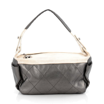 Chanel Biarritz Hobo Quilted Coated Canvas Small Gray 1806211