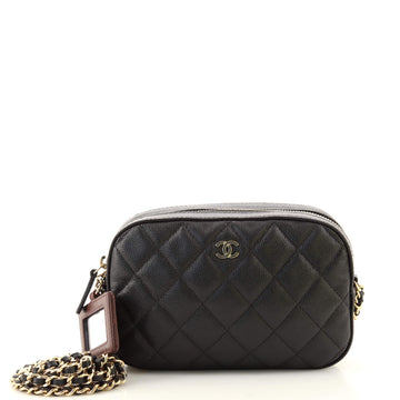 Chanel Zip Around Chain Camera Case Quilted Caviar Mini