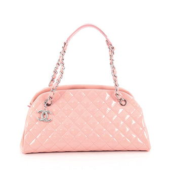 Chanel Just Mademoiselle Handbag Quilted Patent Medium Pink 1806301