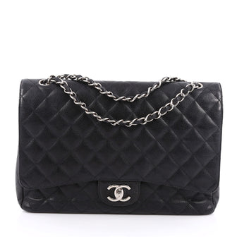 Chanel Classic Double Flap Bag Quilted Caviar Maxi Black 1806701