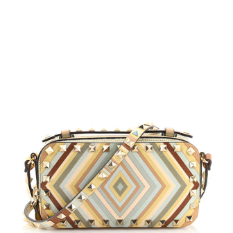 Valentino Garavani 1975 Rockstud Double Zip Crossbody Bag Striped Leather Small