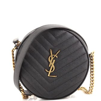 Saint Laurent Vinyle Round Camera Bag Matelasse Chevron Leather