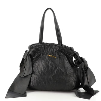 Prada Bow Tie Pleated Tote Leather Medium