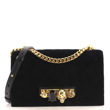 Alexander McQueen Jewelled Flap Satchel Quilted Velvet Medium