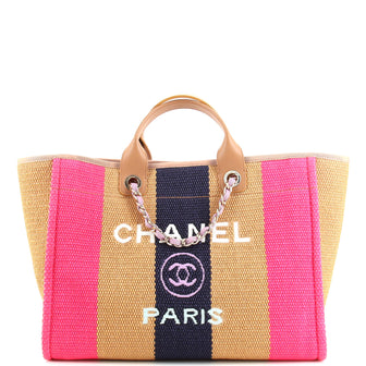 Chanel Deauville Tote Striped Viscose Canvas Medium