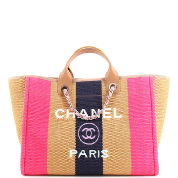 Chanel Deauville Tote Striped Viscose Canvas Medium