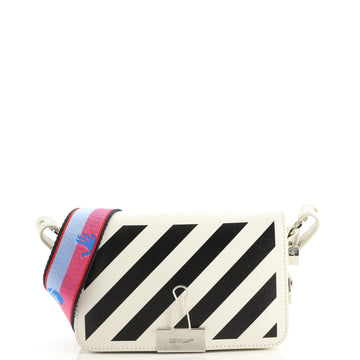 Off White Binder Clip Flap Bag Striped Leather Mini