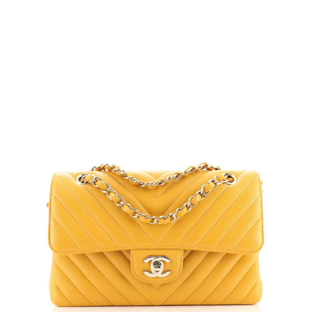 Chanel Classic Double Flap Bag Chevron Caviar Small Yellow 1807841