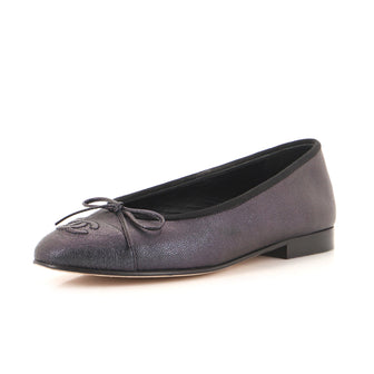 Chanel Women's CC Cap Toe Bow Ballerina Flats Leather