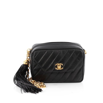 Chanel Vintage Pocket Camera Bag Diagonal Quilted Leather Mini Black