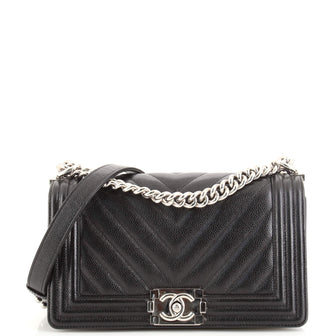 Chanel Boy Flap Bag Chevron Caviar Old Medium