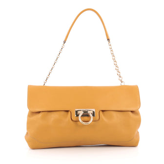 Salvatore Ferragamo W Chain Shoulder Bag Leather Medium Yellow 1808302