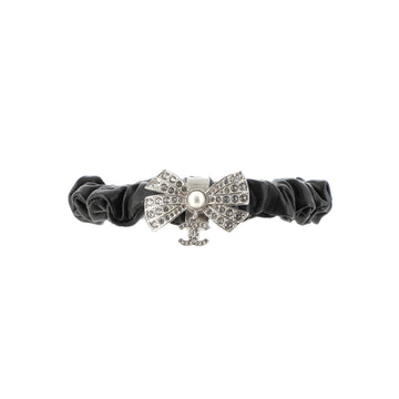 Chanel CC Bow Elastic Hair Tie Leather with Metal, Crystals and Faux Pearl