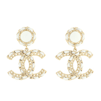 Chanel CC Woven Chain Drop Earrings Metal and Leather