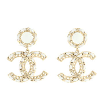 Chanel CC Woven Chain Drop Earrings Metal and Leather