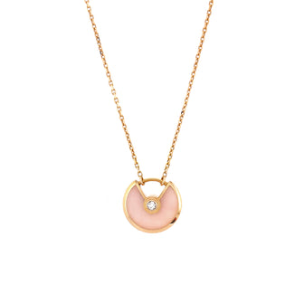 Cartier Amulette de Cartier Pendant Necklace 18K Rose Gold with Pink Opal and Diamond XS