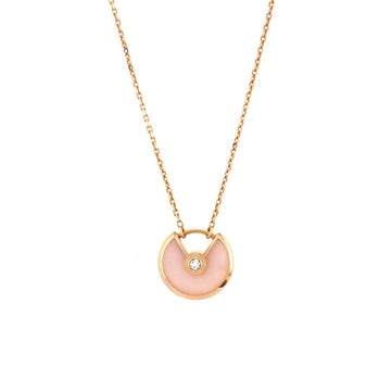 Cartier Amulette de Cartier Pendant Necklace 18K Rose Gold with Pink Opal and Diamond XS