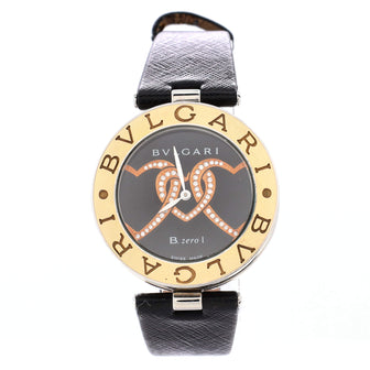 Bvlgari B.Zero1 Quartz Watch Stainless Steel and Rose Gold with Diamond Dial and Leather 35