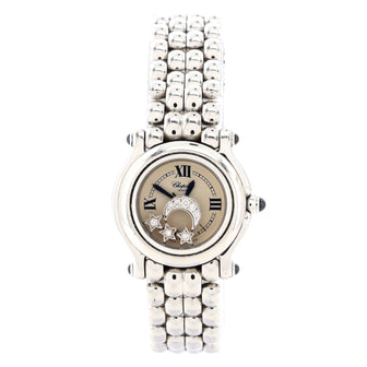 Chopard Happy Sport Star & Moon Round Quartz Watch Stainless Steel with Floating Diamonds and Mother of Pearl 27
