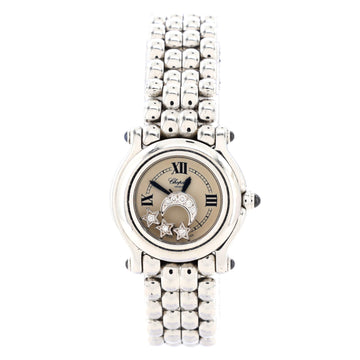 Chopard Happy Sport Star & Moon Round Quartz Watch Stainless Steel with Floating Diamonds and Mother of Pearl 27