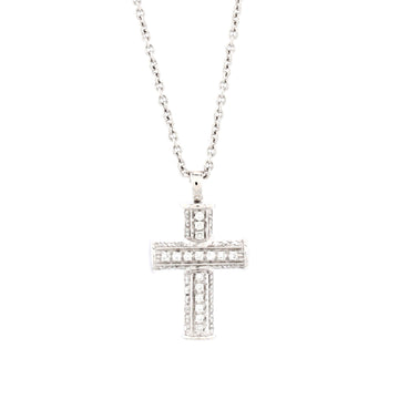 Bvlgari Latin Cross Pendant Necklace 18K White Gold with Diamonds