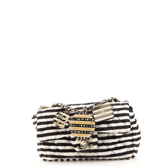 Chanel CC Chain Flap Bag Quilted Striped Velvet Extra Mini